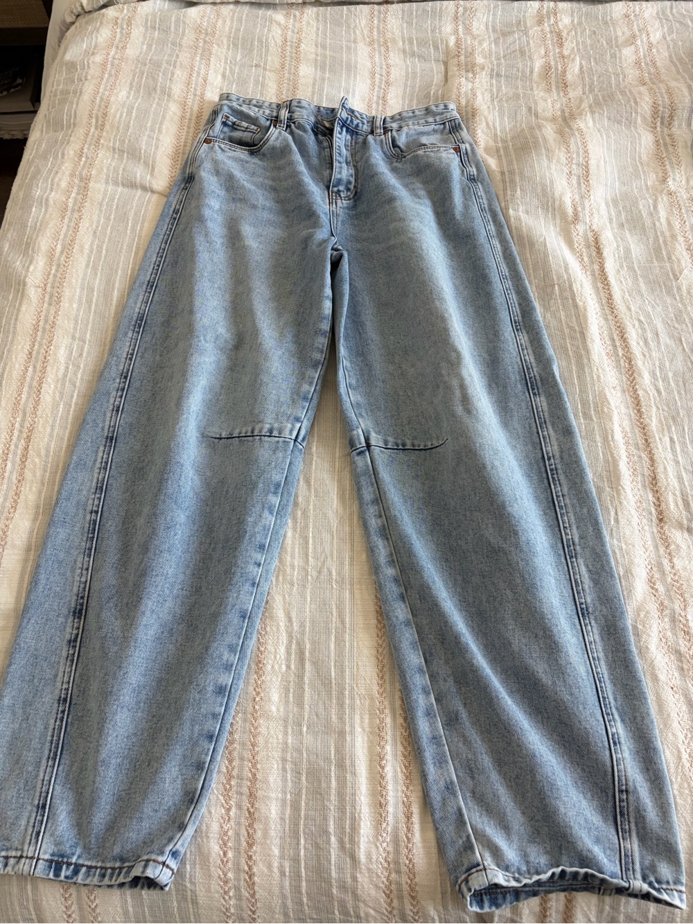 Blank NYC Light Blue Barrel Jeans with Knee Seam